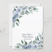 Dusty Blue Elegant Floral Boho Rose Rustic Wedding Invitation (Back)