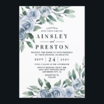 Dusty Blue Elegant Floral Boho Rose Rustic Wedding Invitation<br><div class="desc">Design features elegant watercolor greenery with boho dusty blue rose floral elements.  Design also features a modern typography font layout.</div>
