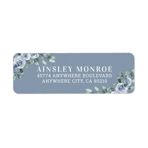 Dusty Blue Elegant Floral Boho Rose Rustic Wedding Label