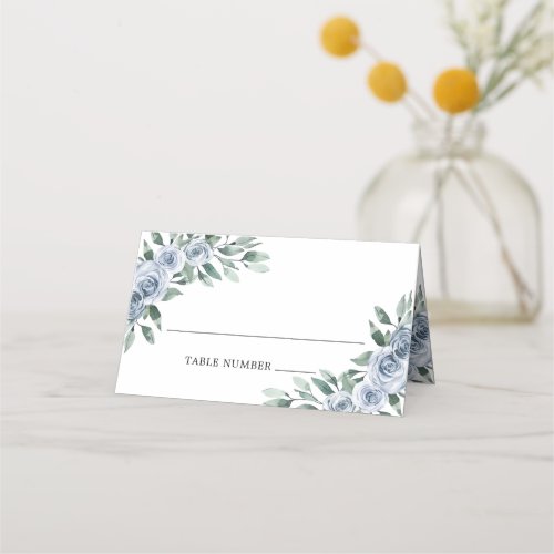 Dusty Blue Elegant Floral Boho Rose Rustic Wedding Place Card
