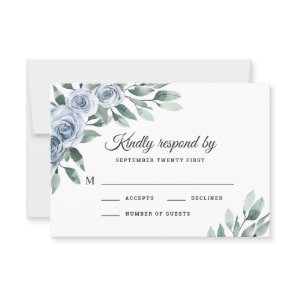 Dusty Blue Elegant Floral Boho Rose Rustic Wedding RSVP Card