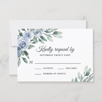 Dusty Blue Elegant Floral Boho Rose Rustic Wedding Rsvp Card by RusticWeddings at Zazzle