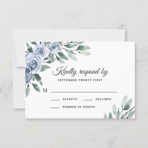 Dusty Blue Elegant Floral Boho Rose Rustic Wedding RSVP Card