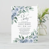 Dusty Blue Elegant Floral Boho Rustic Baby Shower Invitation (Standing Front)