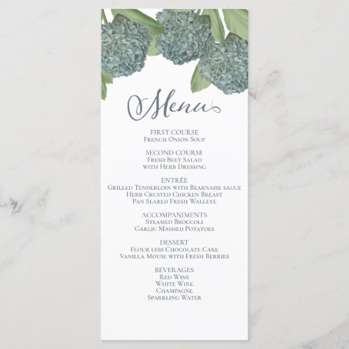 Dusty Blue Elegant Floral Botanical Dinner Menu