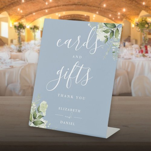 Dusty Blue Elegant Floral Greenery Cards And Gifts Pedestal Sign