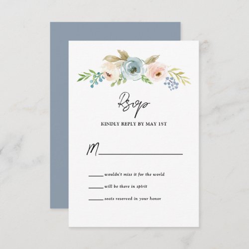 Dusty Blue Elegant Floral Rustic Wedding RSVP Card