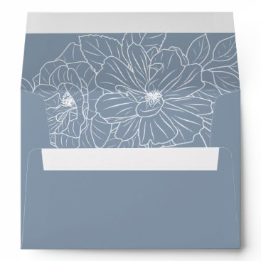 Dusty Blue Elegant Floral Sketch Wedding Envelope