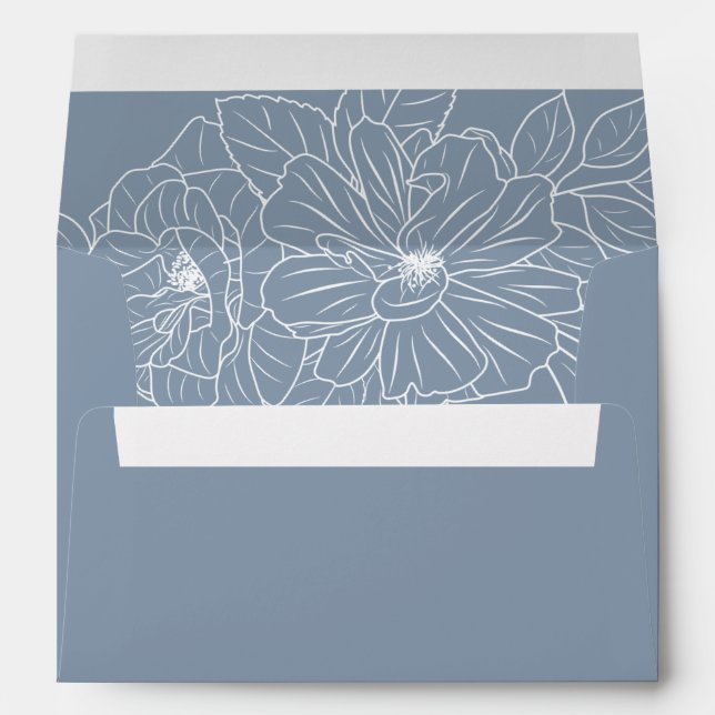 Dusty Blue Elegant Floral Sketch Wedding Envelope (Back (Bottom))