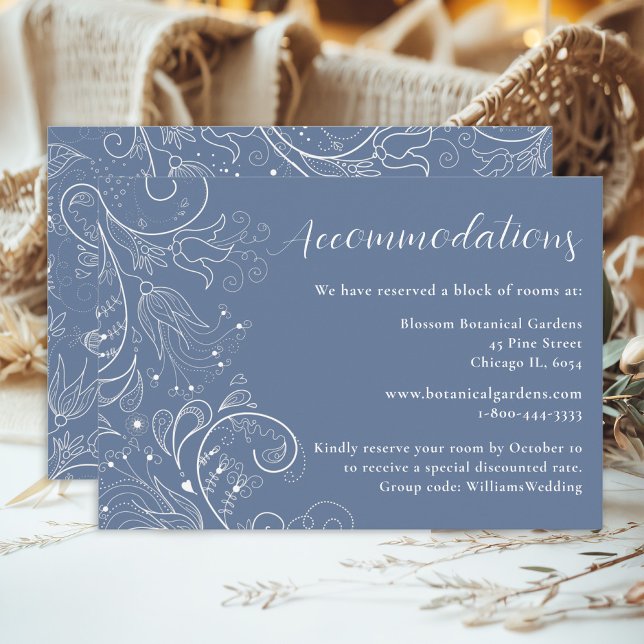 Dusty Blue Elegant Floral Wedding Accommodations Enclosure Card (Creator Uploaded)
