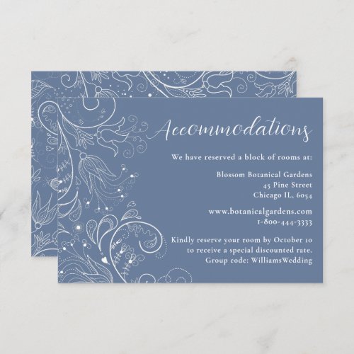 Dusty Blue Elegant Floral Wedding Accommodations Enclosure Card