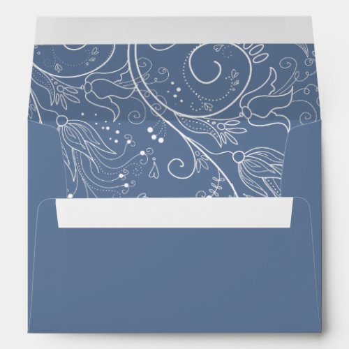Dusty Blue Elegant Floral Wedding Envelope