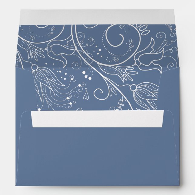 Dusty Blue Elegant Floral Wedding Envelope (Back (Bottom))