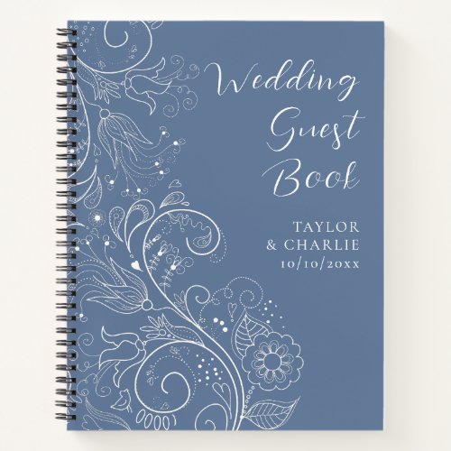 Dusty Blue Elegant Floral Wedding Guest Book