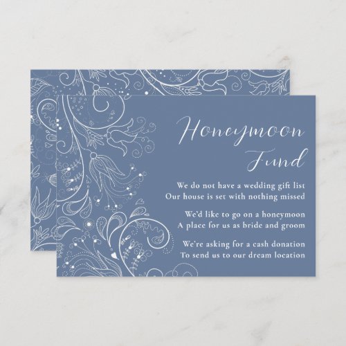 Dusty Blue Elegant Floral Wedding Honeymoon Fund Enclosure Card