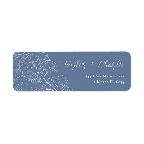 Dusty Blue Elegant Floral Wedding Label