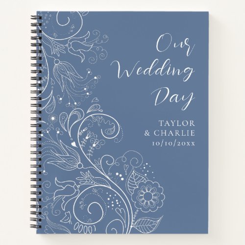 Dusty Blue Elegant Floral Wedding Notebook
