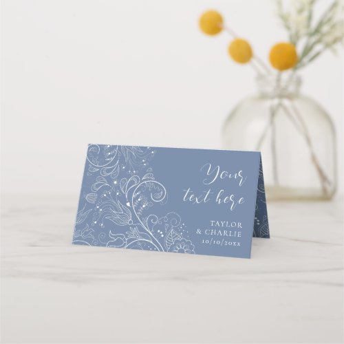 Dusty Blue Elegant Floral Wedding Place Card