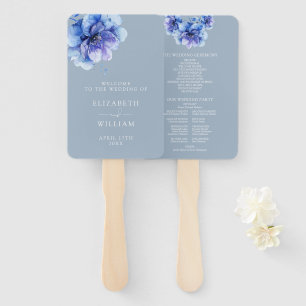 Dusty Blue Elegant Floral Wedding Program Hand Fan