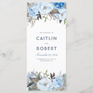 Dusty Blue Elegant Floral Wedding Programs