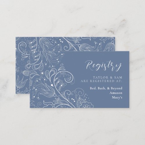 Dusty Blue Elegant Floral Wedding Registry Enclosure Card