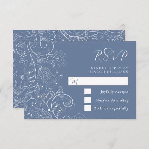 Dusty Blue Elegant Floral Wedding RSVP Card