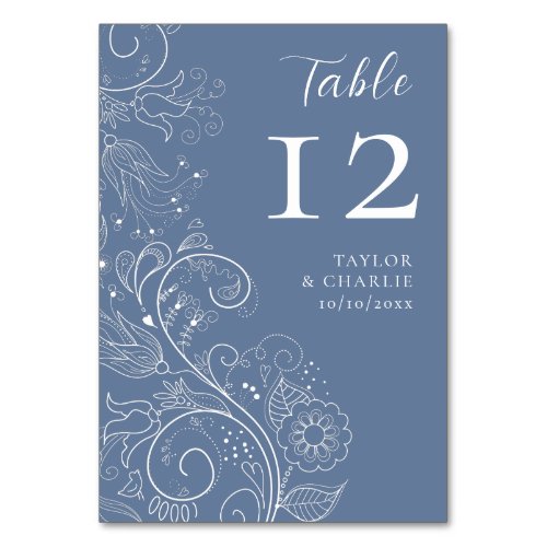 Dusty Blue Elegant Floral Wedding Table Number
