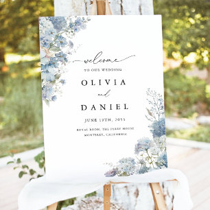 Dusty Blue Elegant Floral Wedding Welcome Sign
