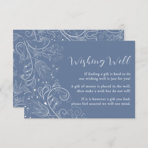 Dusty Blue Elegant Floral Wedding Wishing Well Enclosure Card