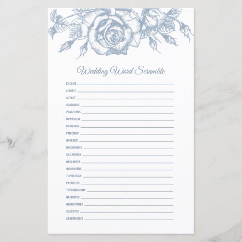 Dusty Blue Elegant Floral Wedding Word Scramble