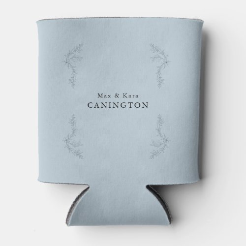 Dusty Blue Elegant Foliage Wedding Custom Name Can Can Cooler