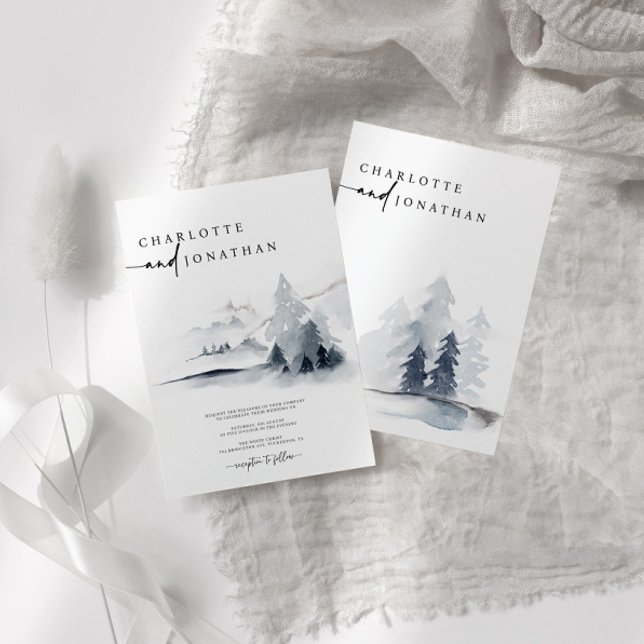 Dusty Blue Elegant Forest Wedding Invitation (Creator Uploaded)