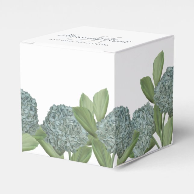 Dusty Blue Elegant Garden Floral Greenery Favor Boxes (Front Side)