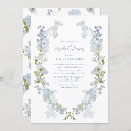 Dusty Blue Elegant Garden Vintage Bridal Shower Invitation