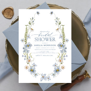 Dusty Blue Elegant Garden Vintage Bridal Shower Invitation
