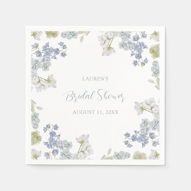 Dusty Blue Elegant Garden Vintage Bridal Shower Napkins (Front)