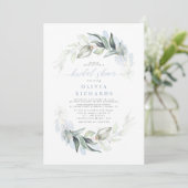 Dusty Blue Elegant Greenery Bridal Shower Invitation (Standing Front)