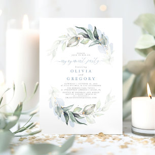 Dusty Blue Elegant Greenery Engagement Party Invitation