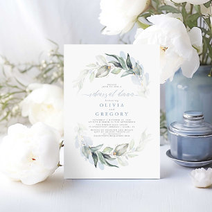 Dusty Blue Elegant Greenery Rehearsal Dinner Invitation