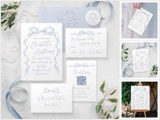 Dusty blue Elegant Hand Drawn Bow Wedding