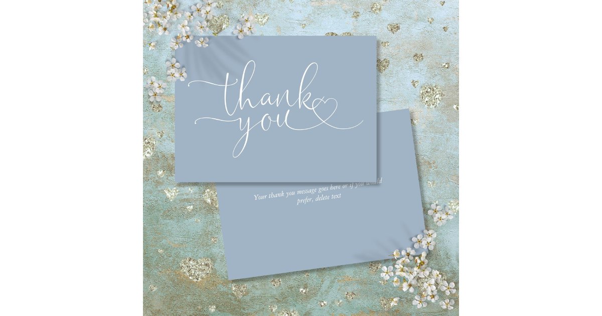 Dusty Blue Elegant Heart Script Thank You Card | Zazzle