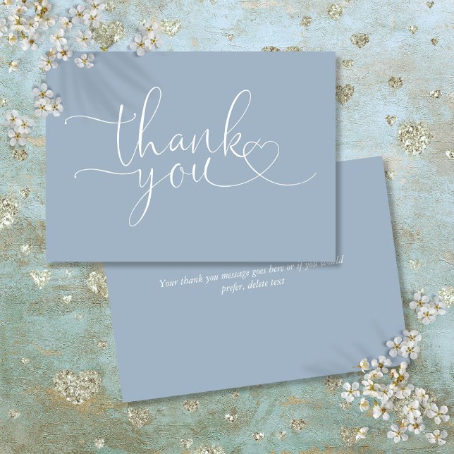 Dusty Blue Elegant Heart Script Thank You Card (Dusty Blue Elegant Heart Script Thank You Card)