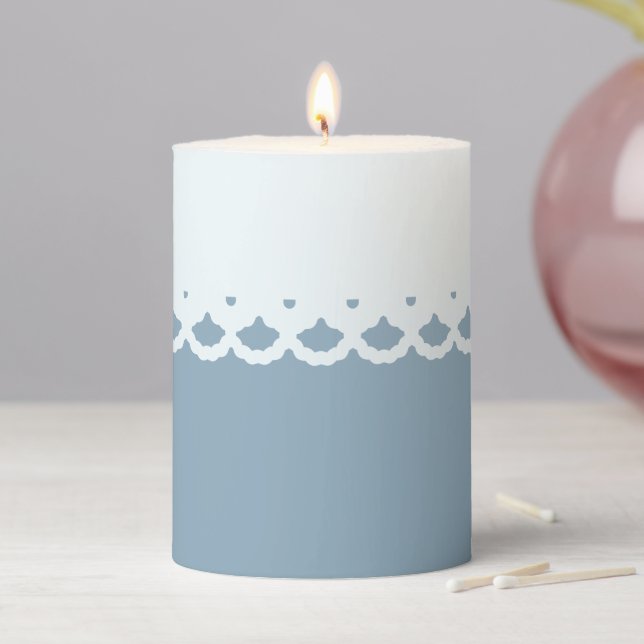 Dusty Blue Elegant Lace Wedding  Pillar Candle (In Situ)