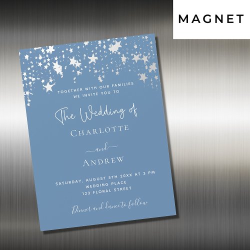 Dusty blue elegant luxury wedding magnetic invitation
