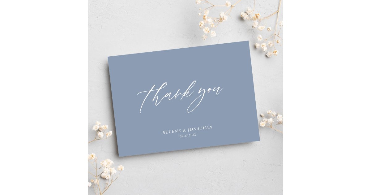 Dusty Blue Elegant Minimal Modern Wedding Thank You Card | Zazzle