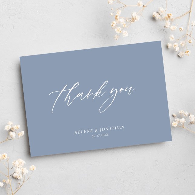 Dusty Blue Elegant Minimal Modern Wedding Thank You Card (Dusty Blue Elegant Minimal Modern Wedding Thank You Card)
