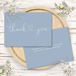Dusty Blue Elegant Minimalist Script Heart Thank You Card