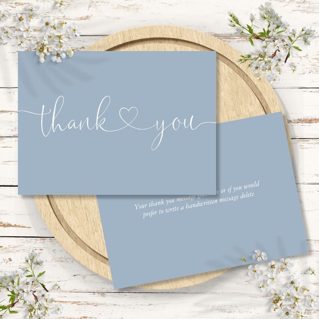 Dusty Blue Elegant Minimalist Script Heart Thank You Card (Dusty Blue Elegant Minimalist Script Heart Thank You Card)