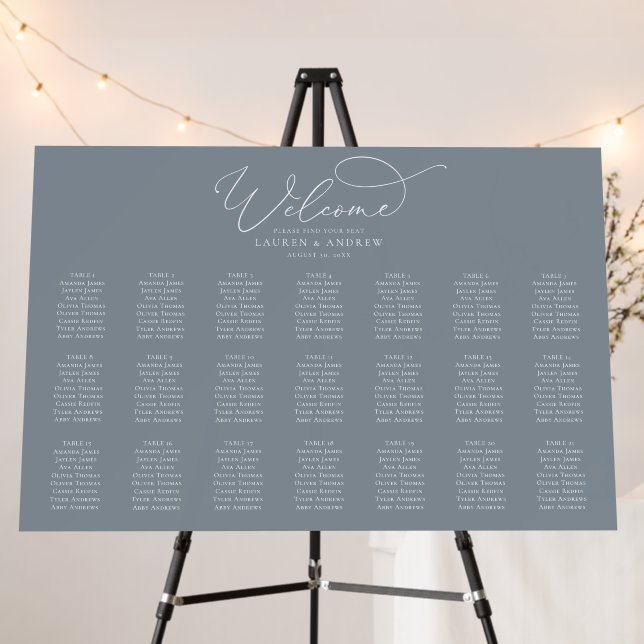 Dusty Blue Elegant Minimalist Seating Chart Foam Board (In Situ (Stand))
