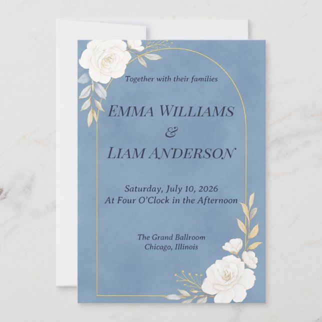 Dusty Blue Elegant Minimalist Wedding Invitation (Front)